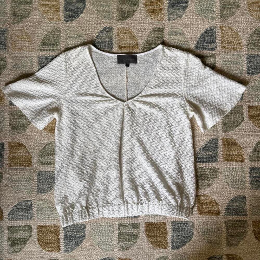 Sundays in Brooklyn White Textured Short Sleeve Top Minimalist Anthropologie